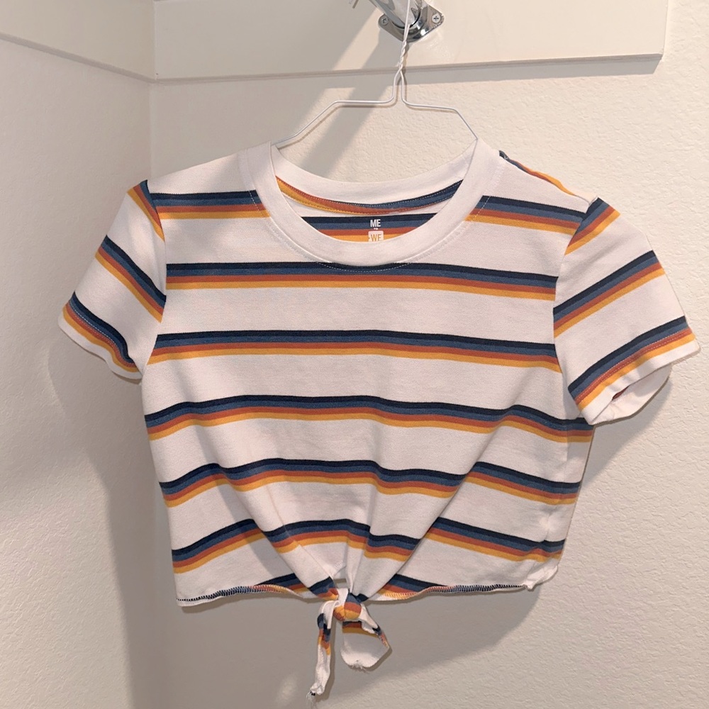 pacsun me to we white front-tie cropped t-shirt with stripes